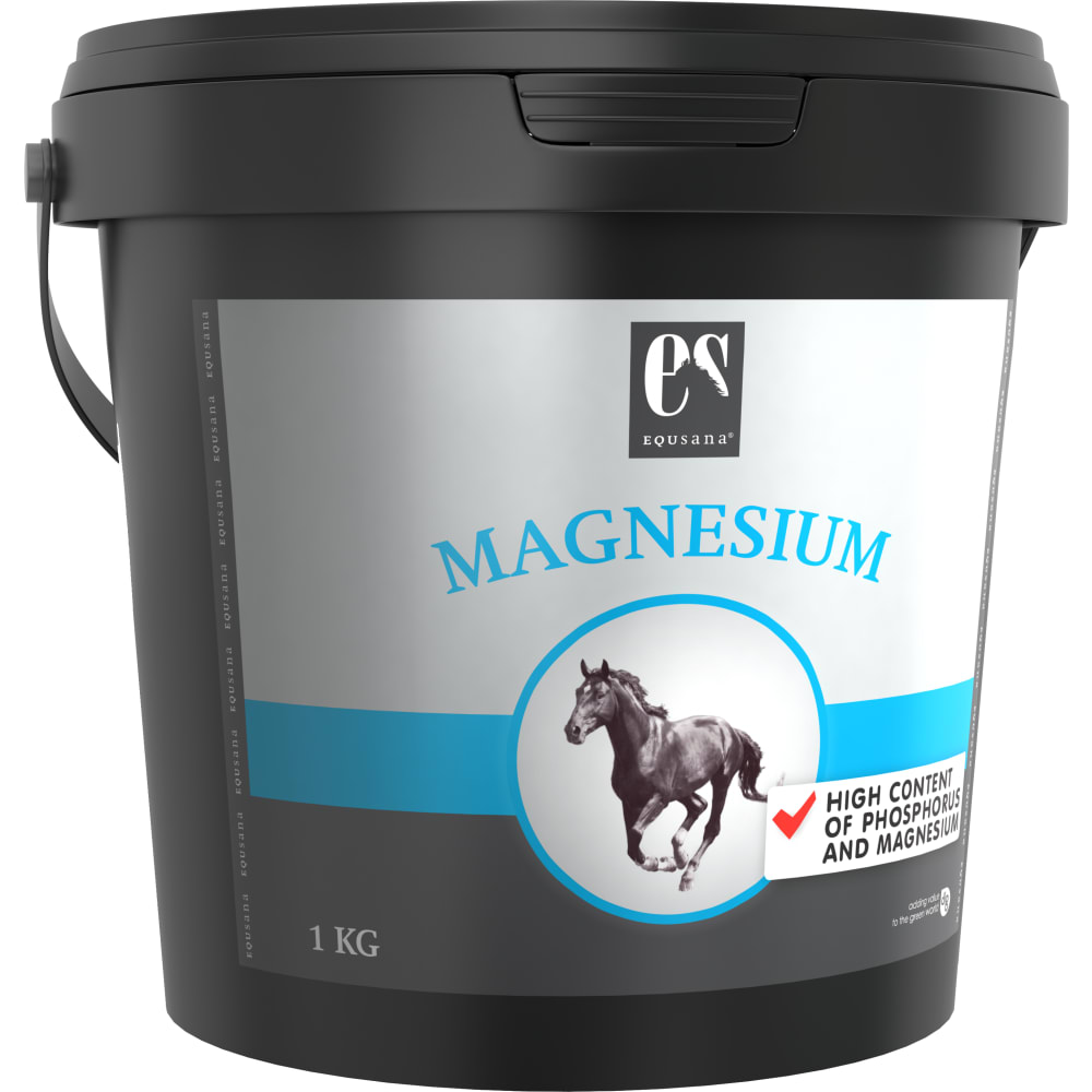 Magnesiumtilskud til ride- og køreheste, der indeholder fosfor og magnesium med høj tilgængelighed.