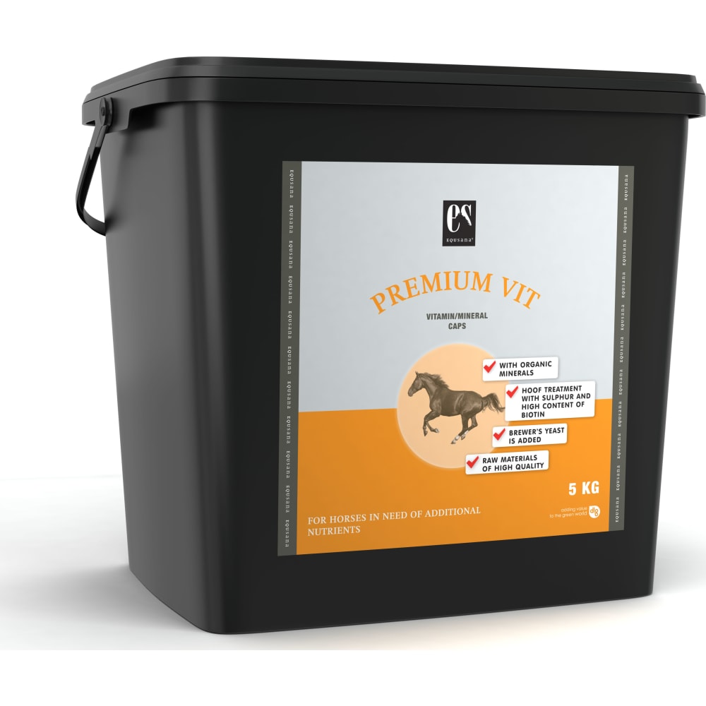 Equsana Premium Vit Caps er et velsmagende tilskudsfoder med en unik kombination af organiske mineraler, primært zink, kobber og mangan.