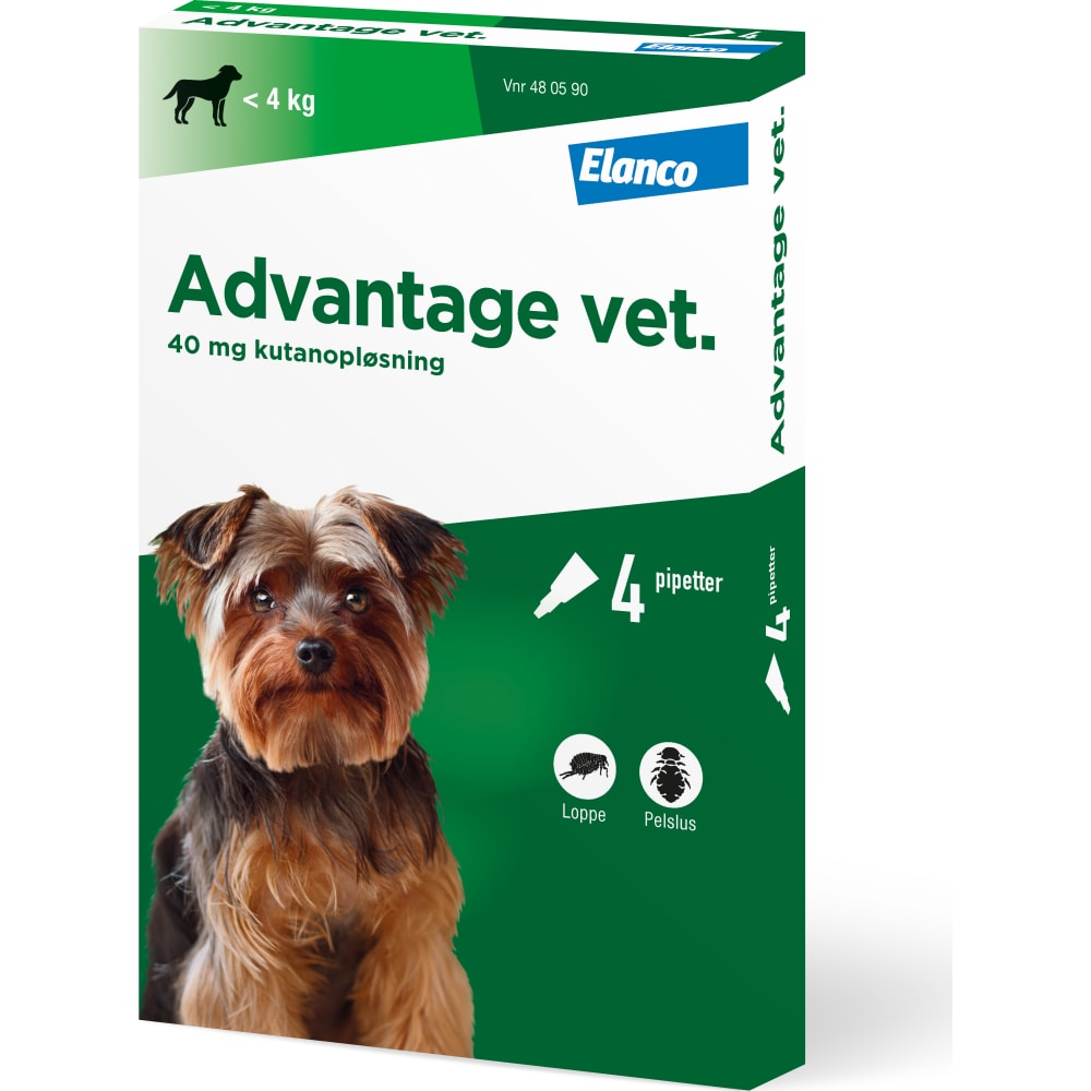 Advantage t/hund 4x0,4 ml op til 4 kg / 280943