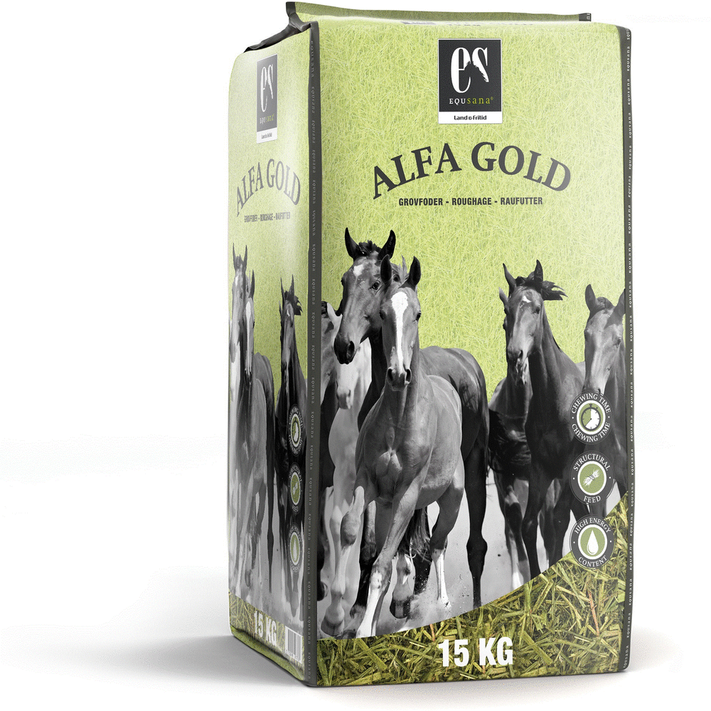 15 kg sæk Alfa Gold lucerne med sojaolie til heste