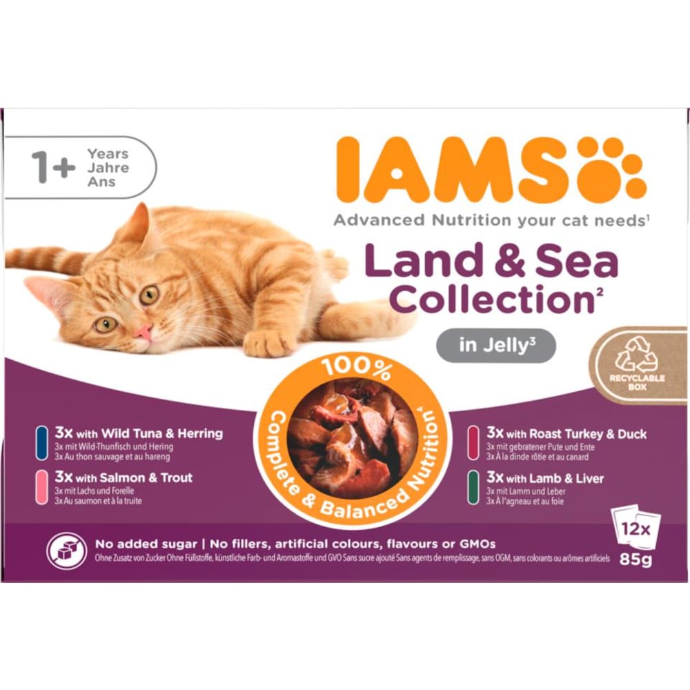 IAMS DELIGHT CAT, Vådfoder med kød- og fiskesmag i gelé, 12 x 85 g
