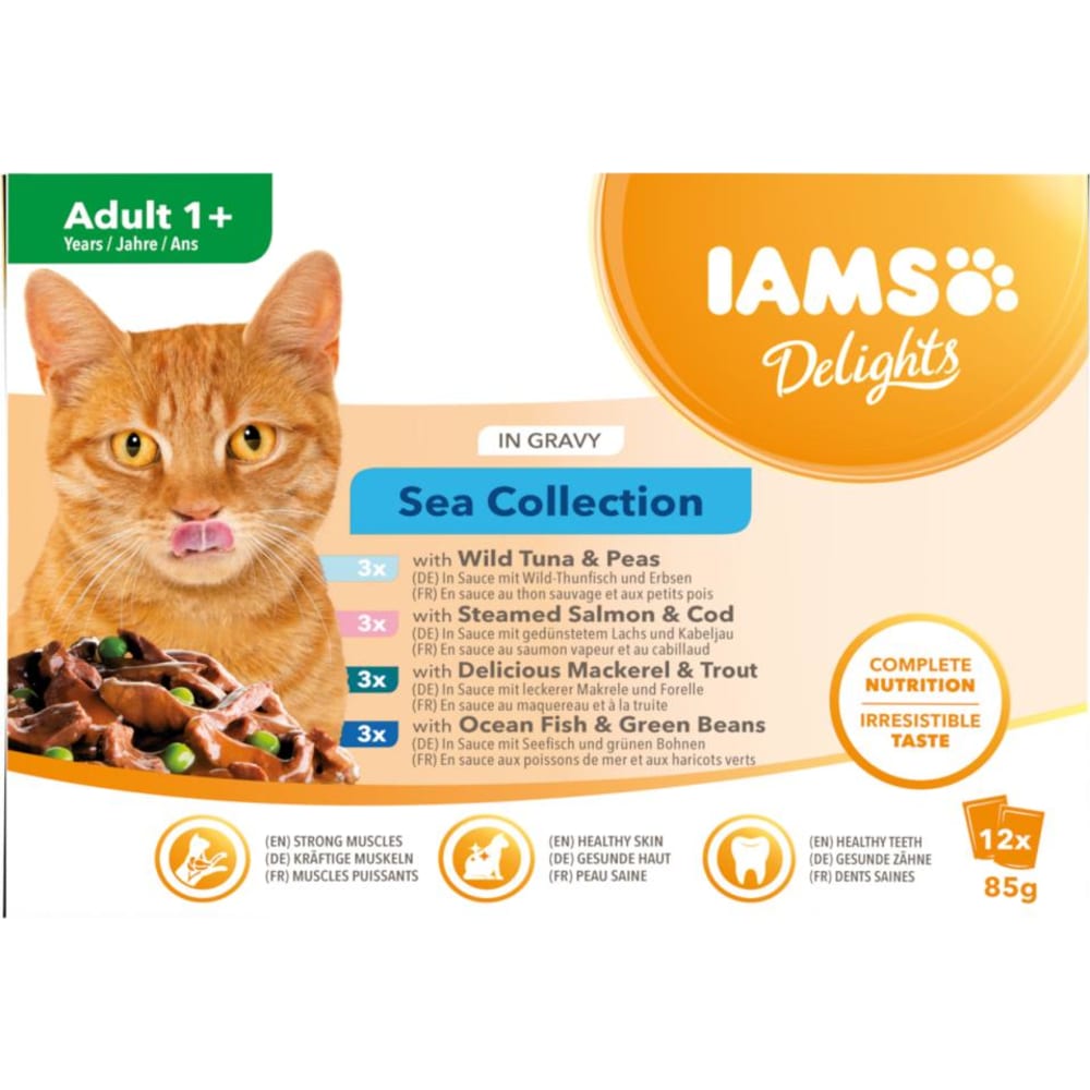 IAMS DELIGHT CAT - fiskesmag blanding i sovs, voksen kat