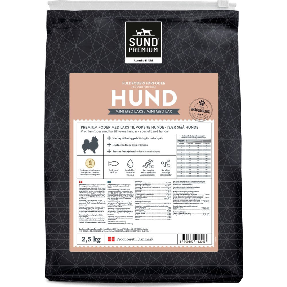 Hund Mini med laks 2,5 kg, Sund Premium