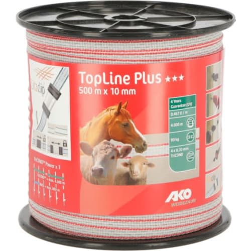Fladbånd TopLine Plus 10mm Rød/hvid 500 m