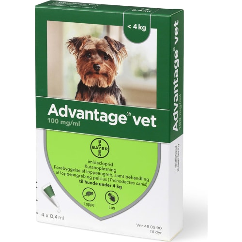 Advantage loppemiddel hund 0-4kg - 4x0,4 ml