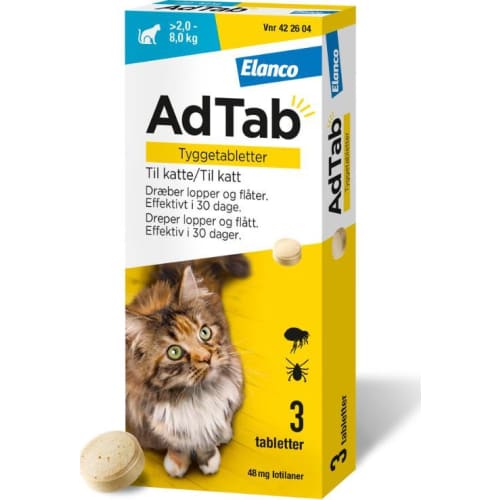 ADTAB Flåt- & loppemiddel tabletter til kat 2,0-8,0 kg, 6 tabletter