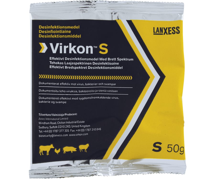 50 g. Virkon s pulver i pakke a 25 x 50 g