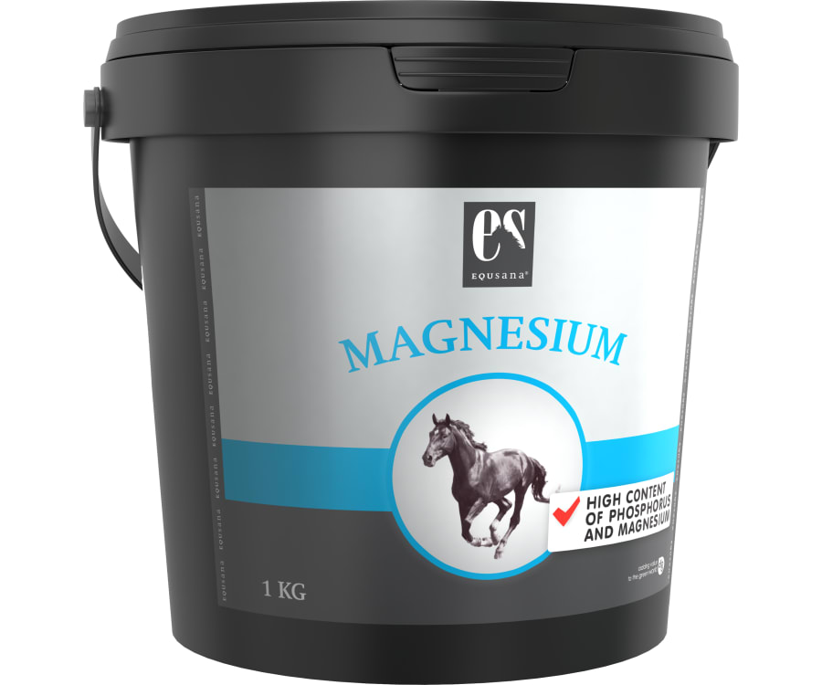 Magnesiumtilskud til ride- og køreheste, der indeholder fosfor og magnesium med høj tilgængelighed.