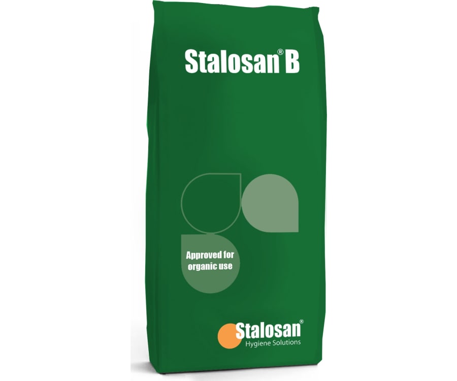 Stalosan B (Green) Pulverhygiejnemiddel, som kan anvendes i økologiske husdyrsproduktioner. Giver vedvarende smittebeskyttelse og forbedrer staldmiljøet.