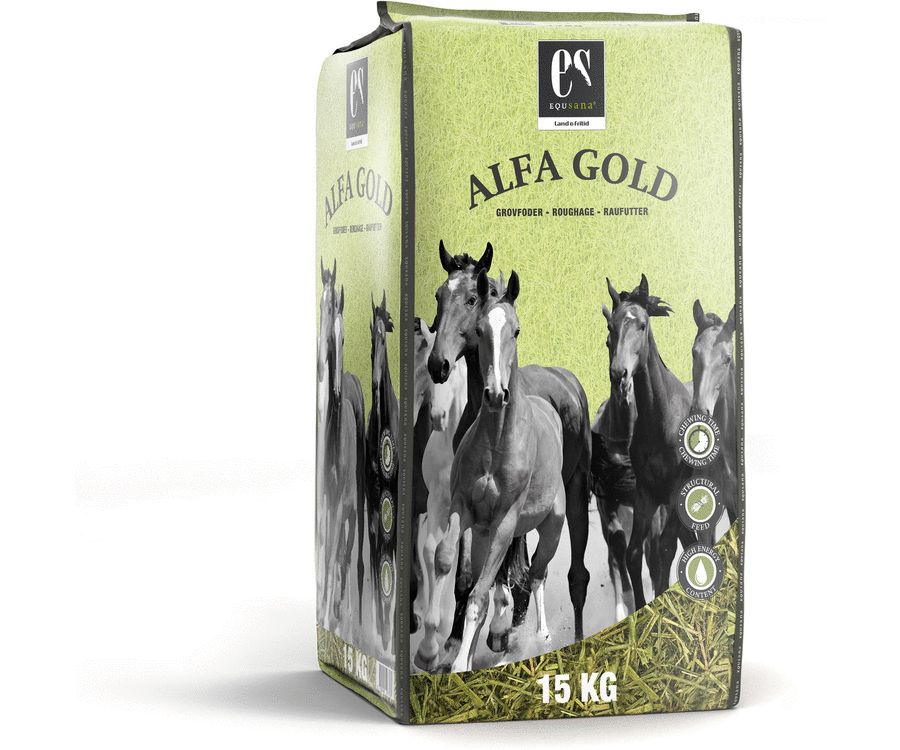 15 kg sæk Alfa Gold lucerne med sojaolie til heste