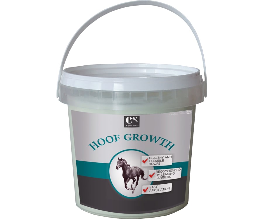500 ml spand Equsana Hoof Growth Plejende hovbalsam fremmer hovvæksten ved at øge blodcirkulationen og tilføre plejende olier der gør hornet fleksibelt igen.
